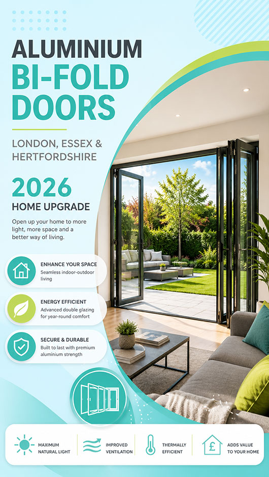 Expert aluminium bi-fold door installation across London, Essex & Hertfordshire